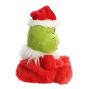 Palm-sized Santa Grinch plush toy from Aurora, wearing a red Santa outfit, 12cm tall.