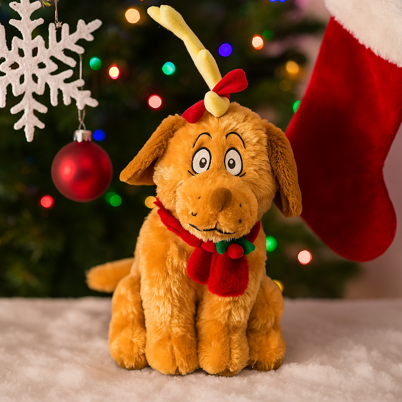 Dr. Seuss Bump and Go Max 36cm toy with antler costume, holiday-themed motorized dog figure