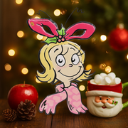 Dr. Seuss Cindy Lou Hanging Sign featuring Cindy Lou Who in festive colors – Christmas wall or door décor, 29x0.6x46cm.