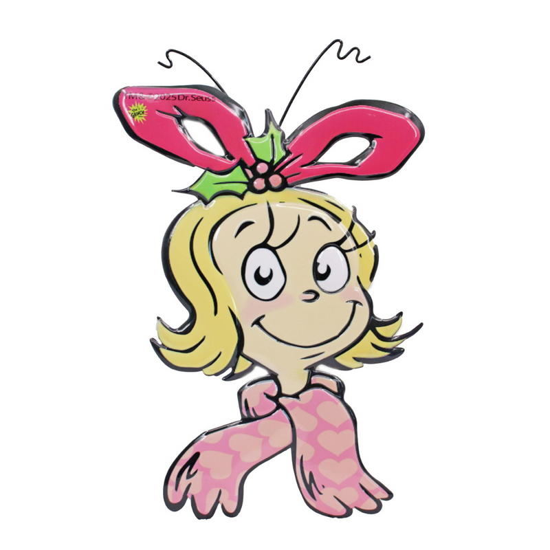 Dr. Seuss Cindy Lou Hanging Sign featuring Cindy Lou Who in festive colors – Christmas wall or door décor, 29x0.6x46cm.
