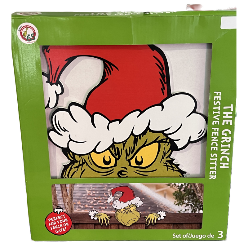 Dr. Seuss Festive Fence Sitter 40cm Grinch in Santa suit with dangling legs