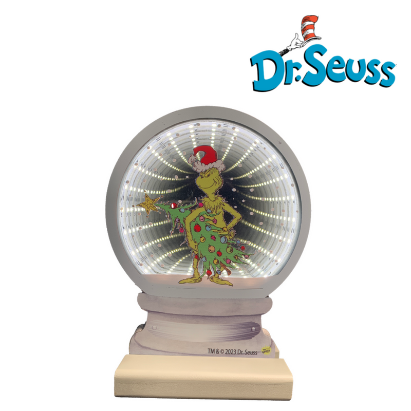 Dr. Seuss Grinch and Tree Infinity Snow Globe 20cm with LED lights and swirling snow inside glass dome