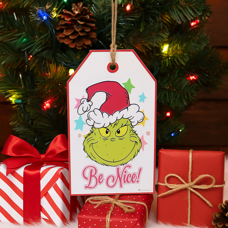 Dr. Seuss Grinch pink “Be Nice” door hanger sign, 18.5x2.5x31.2cm festive Christmas decoration.