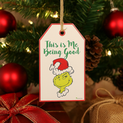 Dr. Seuss Grinch Door Hanger Sign with "Being Good for Goodness Sake" quote in red and green, holiday wall or door décor, 18.5x2.5x31.2cm.