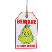 Dr. Seuss Grinch Door Hanger Sign with “The Grinch Is Inside” message – festive red and green Christmas decoration, 18.5x2.5x31.2cm.