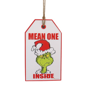 Dr. Seuss Grinch Door Hanger Sign with “You're a Mean One” phrase – holiday Grinch décor in red and green, 18.5x2.5x31.2cm.