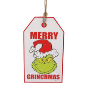 Dr. Seuss Grinch Door Hanger Sign with “Merry Grinchmas" – festive red and green Christmas décor, 18.5x2.5x31.2cm.