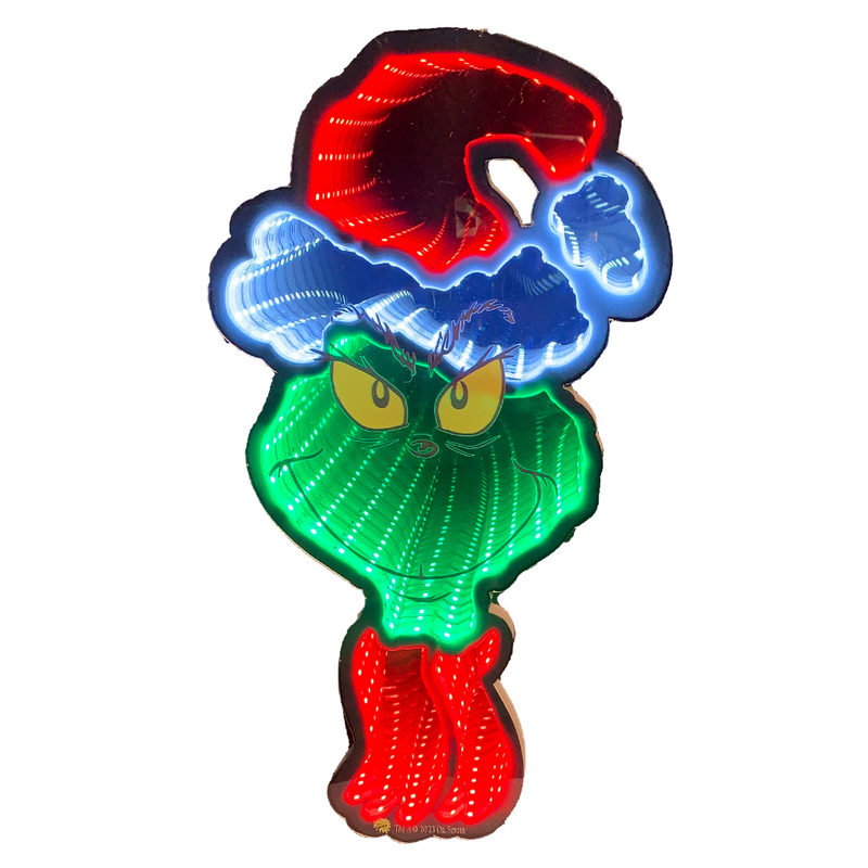 Dr. Seuss Grinch Face 40cm Infinity Hanging Light – Indoor Christmas Decoration with LED Glow.