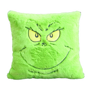 40x40cm square plush cushion featuring the Grinch’s smiling face from Dr. Seuss
