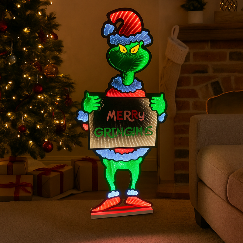 Dr. Seuss 92cm Standing Grinch with infinity LED light effect, indoor Christmas decoration.