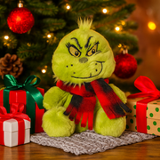 12cm Aurora Palm Pals Grinch plush with red scarf and mischievous smile from Dr. Seuss collection