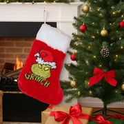 Red Christmas stocking 35cm featuring the Grinch from Dr. Seuss in festive soft plush fabric.