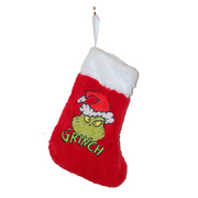 Red Christmas stocking 35cm featuring the Grinch from Dr. Seuss in festive soft plush fabric.