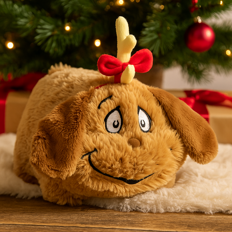 Round Max the Dog Spudsters plush toy with antler headband from Dr. Seuss Grinch collection.