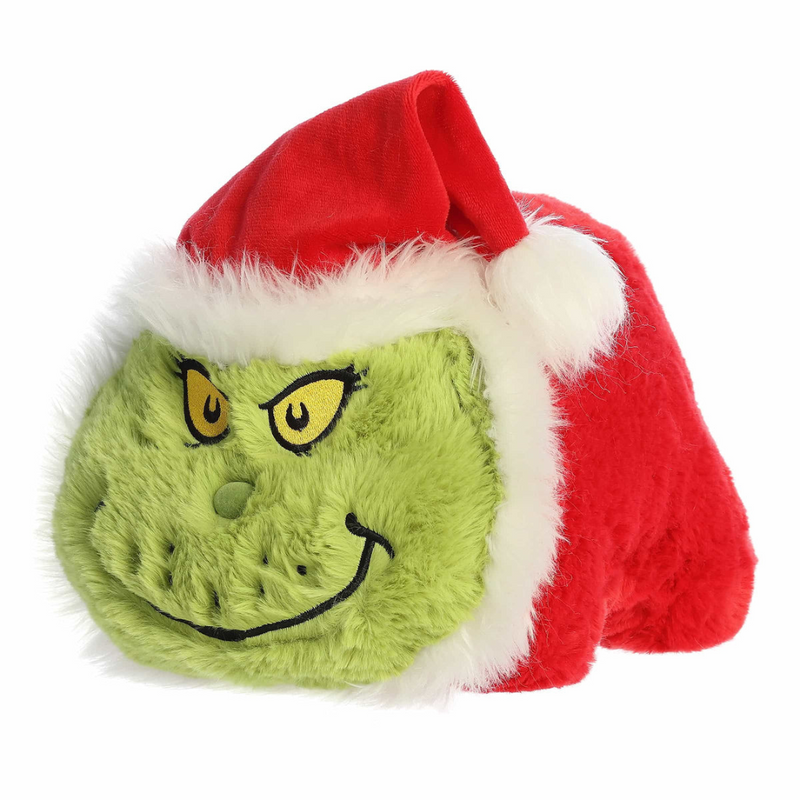 Round Grinch Spudsters plush toy in Santa outfit from Dr. Seuss collection