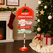 Dr. Seuss Grinch Stand Sign featuring a colorful freestanding Grinch character with festive holiday design. – thumbnail