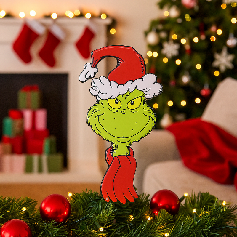 Dr. Seuss Grinch Hanging Sign with classic Grinch artwork in festive colors – Christmas door or wall décor, 23.5x0.6x45cm.
