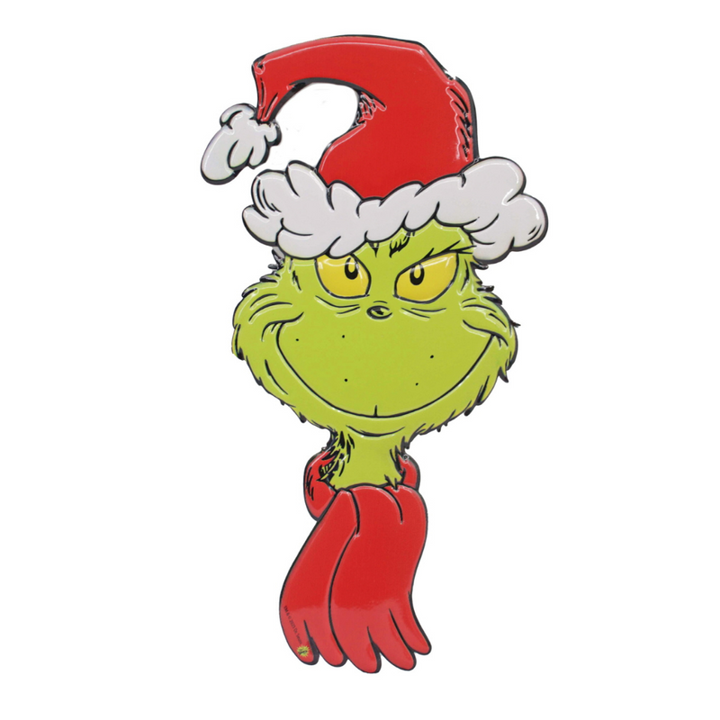 Dr. Seuss Grinch Hanging Sign with classic Grinch artwork in festive colors – Christmas door or wall décor, 23.5x0.6x45cm.