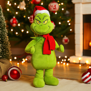 Dr. Seuss Grinch Waddler wearing Santa hat and red scarf, 17x12x27cm, animated holiday decoration – thumbnail