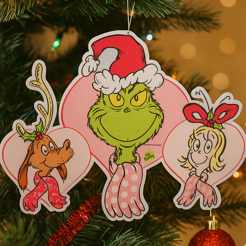 Dr. Seuss Grinch and Friends Acrylic Indoor Sign 80cm featuring colorful characters including Grinch, Max, and Cindy-Lou Who