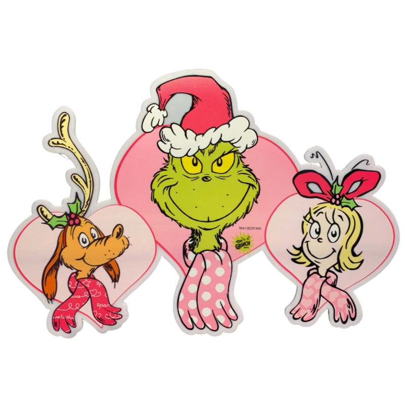 Dr. Seuss Grinch and Friends Acrylic Indoor Sign 80cm featuring colorful characters including Grinch, Max, and Cindy-Lou Who