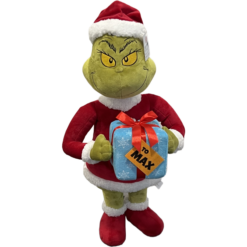 56cm Dr. Seuss Holiday Greeter Grinch Holding Gift for Max in Santa Outfit