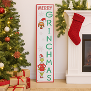 Dr. Seuss Long Rectangle Merry Grinchmas Sign 18.5x80cm featuring colorful Grinch design and bold holiday lettering.