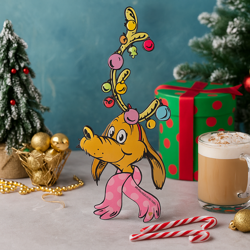 Dr. Seuss Max Hanging Sign featuring Max the dog with festive antler – Christmas wall décor, 19x0.6x46cm.