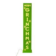 Dr. Seuss Merry Grinchmas Sign Post 120cm with colorful Grinch-themed design for holiday décor.