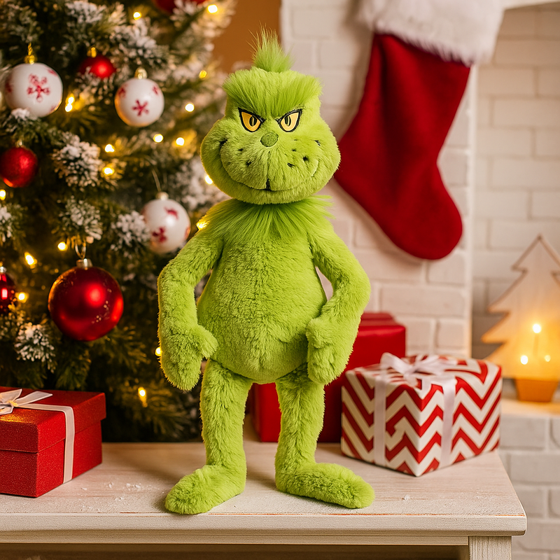 Dr. Seuss 40cm Grinch Plush Toy with Green Fur and Mischievous Smile.