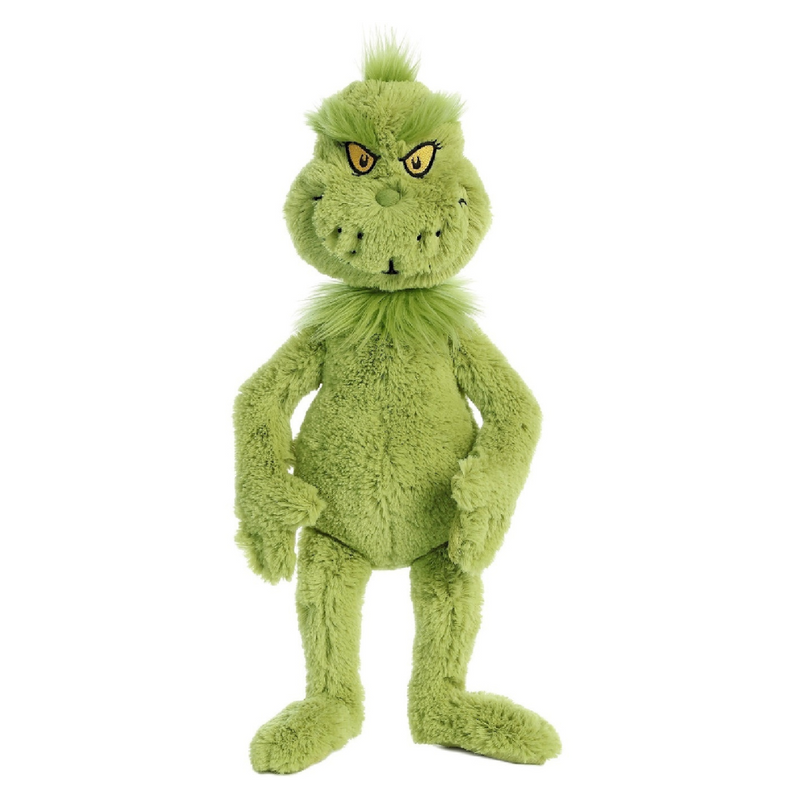 Dr. Seuss 40cm Grinch Plush Toy with Green Fur and Mischievous Smile.