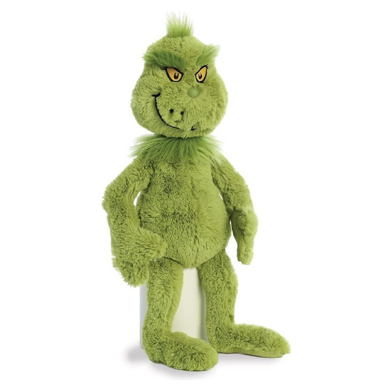 Dr. Seuss 40cm Grinch Plush Toy with Green Fur and Mischievous Smile.