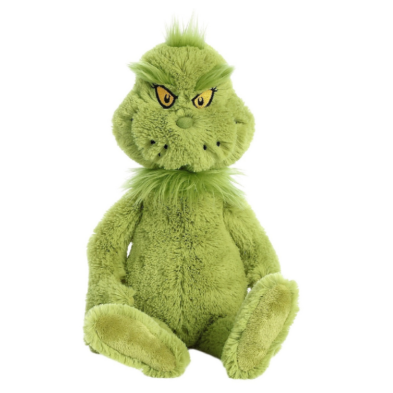 Dr. Seuss 40cm Grinch Plush Toy with Green Fur and Mischievous Smile.