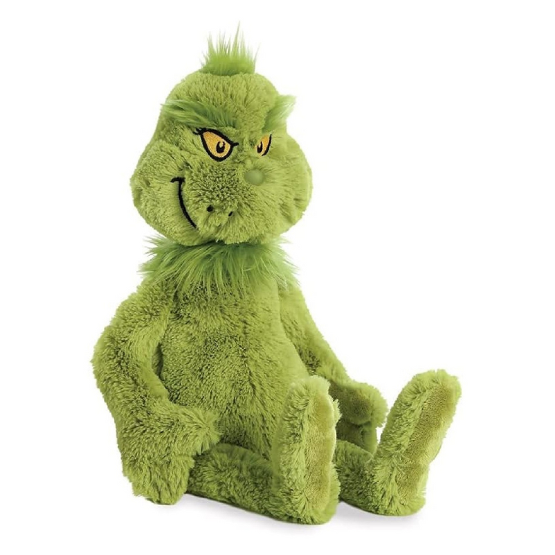 Dr. Seuss 40cm Grinch Plush Toy with Green Fur and Mischievous Smile.