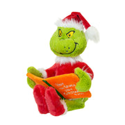 40.64cm plush Grinch in Santa suit reading a book, soft and cuddly holiday toy