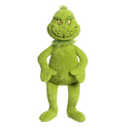Plush toy of the Grinch from Dr. Seuss, standing 86cm tall with green fur and mischievous smile