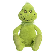 Plush toy of the Grinch from Dr. Seuss, standing 86cm tall with green fur and mischievous smile