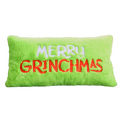 Rectangular 76x35cm Merry Grinchmas cushion featuring the Grinch in festive colors on soft plush fabric.
