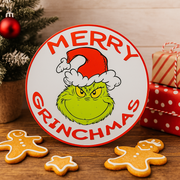 Dr. Seuss Round Merry Grinchmas Sign 38cm with colorful Grinch design and festive holiday message.