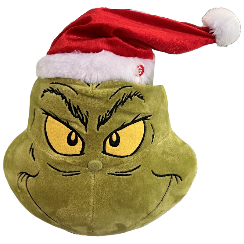 Animated Hanging Grinch Head with Santa Hat – 42cm Dr. Seuss Season Greeters Christmas Decor