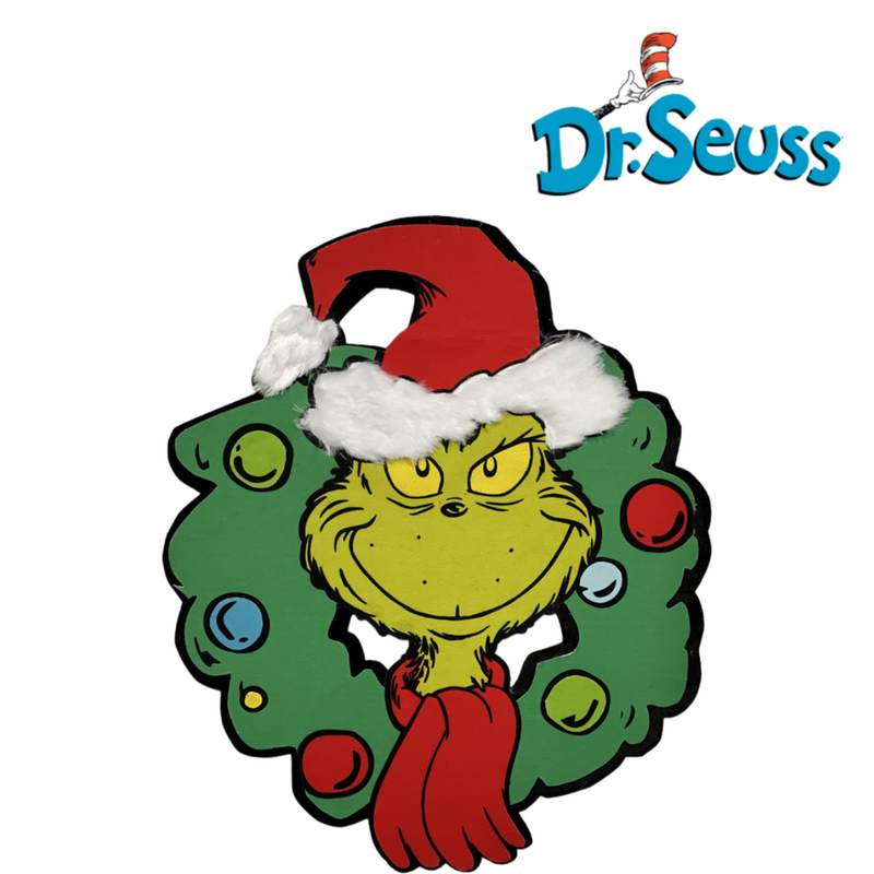 Dr. Seuss Grinch with Christmas Wreath Wall Decor – 69cm festive hanging decoration.