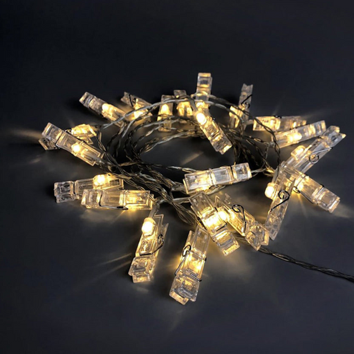 Dual Power 24 LED String Light With Clamps – decorative photo clip string lights with battery or USB power option