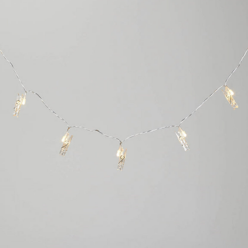 Dual Power 24 LED String Light With Clamps – decorative photo clip string lights with battery or USB power option