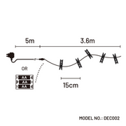 Dual Power 24 LED String Light With Clamps – decorative photo clip string lights with battery or USB power option – thumbnail