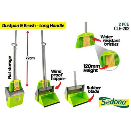 Ronis Dust Pan & Brush 22Wx12D/72cmH Sedona Long Handle