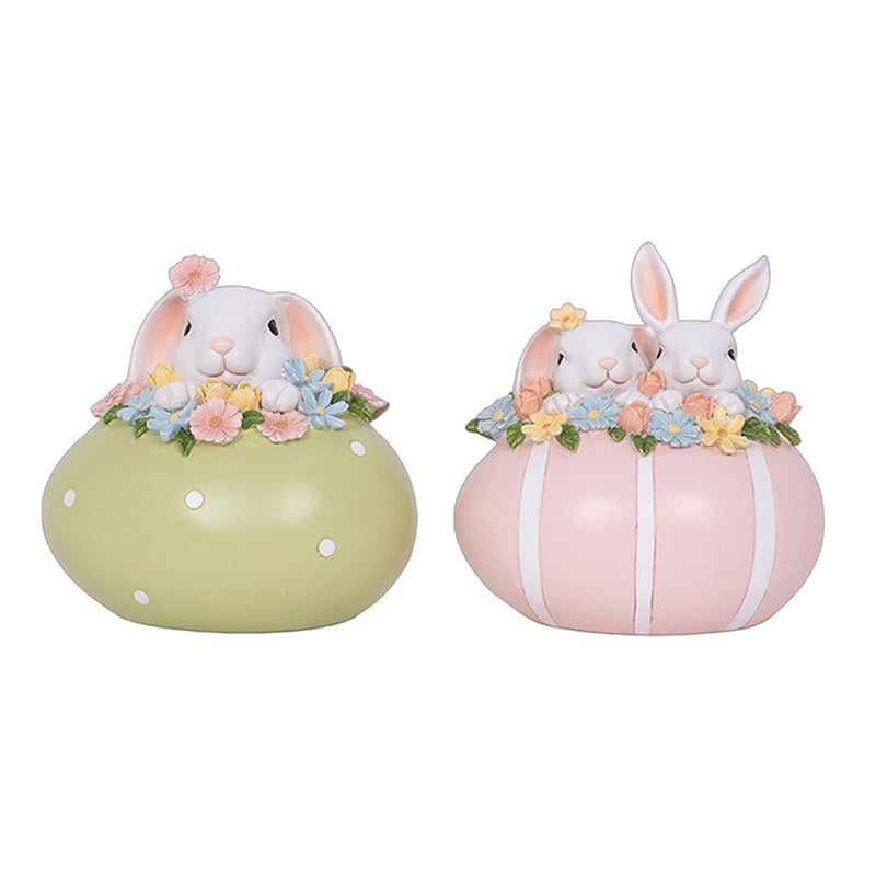 Polyresin statue of bunny and egg