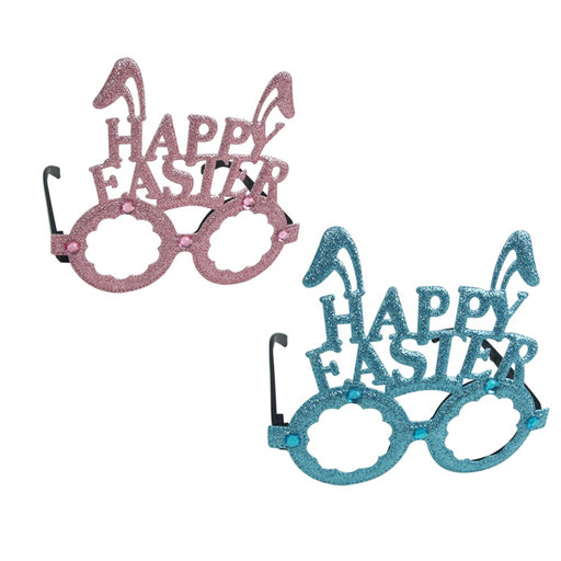 Novelty Happy Easter glasses in pink blue white