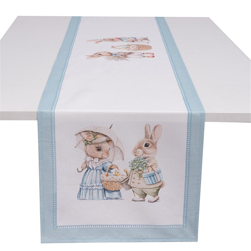Canvas table runner with vintage bunny print