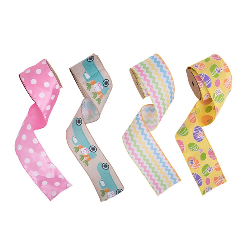 Wired edge Easter ribbon in assorted patterns