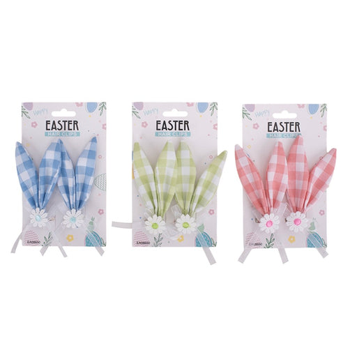 Gingham pattern bunny ear clips